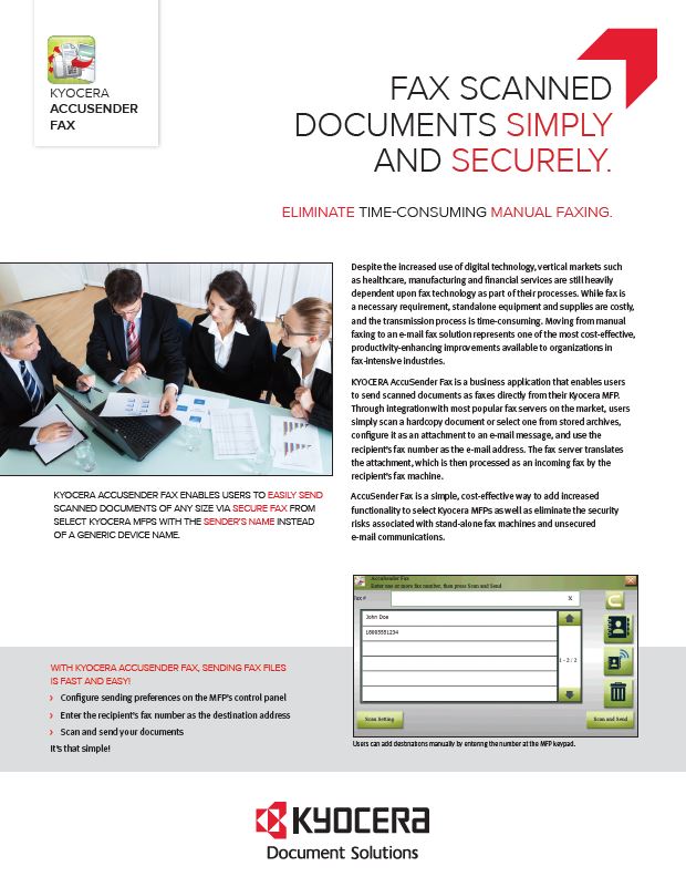 Kyocera Software Capture And Distribution Accusender Fax Brochure Thumb, Kittinger Business Machines, Copystar, Kyocera, Epson, Kobra, Orlando, Central, Florida