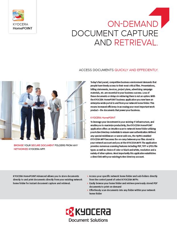 Kyocera Software Capture And Distribution Homepoint Advanced Data Sheet Thumb, Kittinger Business Machines, Copystar, Kyocera, Epson, Kobra, Orlando, Central, Florida