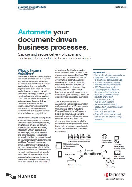 Kyocera Software Capture And Distribution Nuance Autostore Data Sheet Thumb, Kittinger Business Machines, Copystar, Kyocera, Epson, Kobra, Orlando, Central, Florida