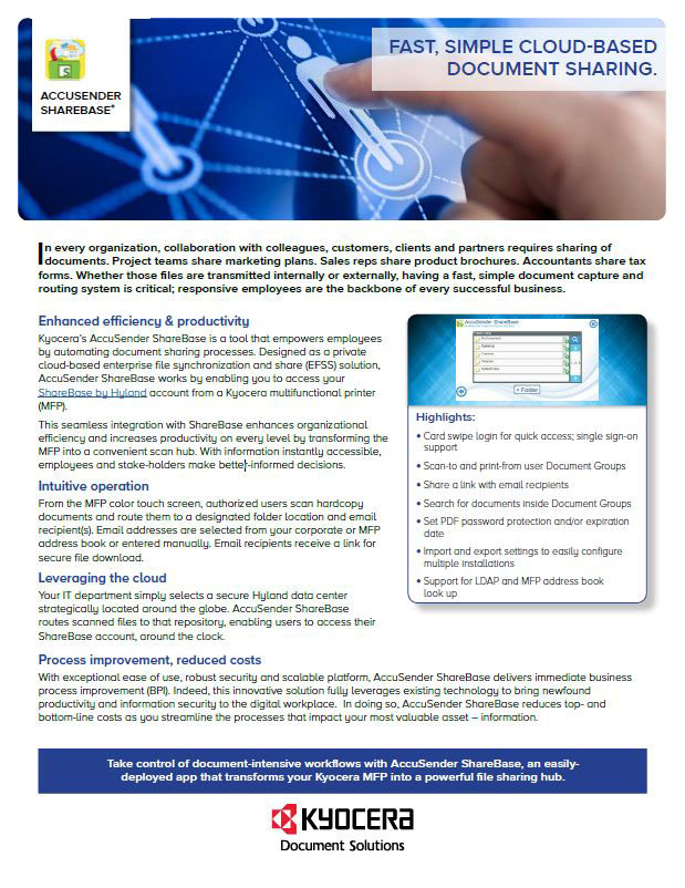 Kyocera Software Document Management Accusender Sharebase Data Sheet Thumb, Kittinger Business Machines, Copystar, Kyocera, Epson, Kobra, Orlando, Central, Florida