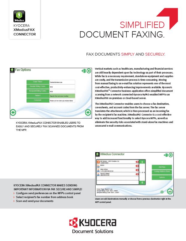 Kyocera Software Document Management Xmediusfax Connector Data Sheet Thumb, Kittinger Business Machines, Copystar, Kyocera, Epson, Kobra, Orlando, Central, Florida