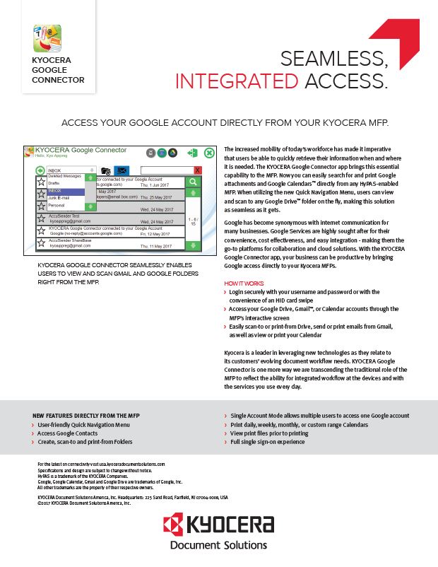 Kyocera Software Mobile And Cloud Google Connector Data Sheet Thumb, Kittinger Business Machines, Copystar, Kyocera, Epson, Kobra, Orlando, Central, Florida